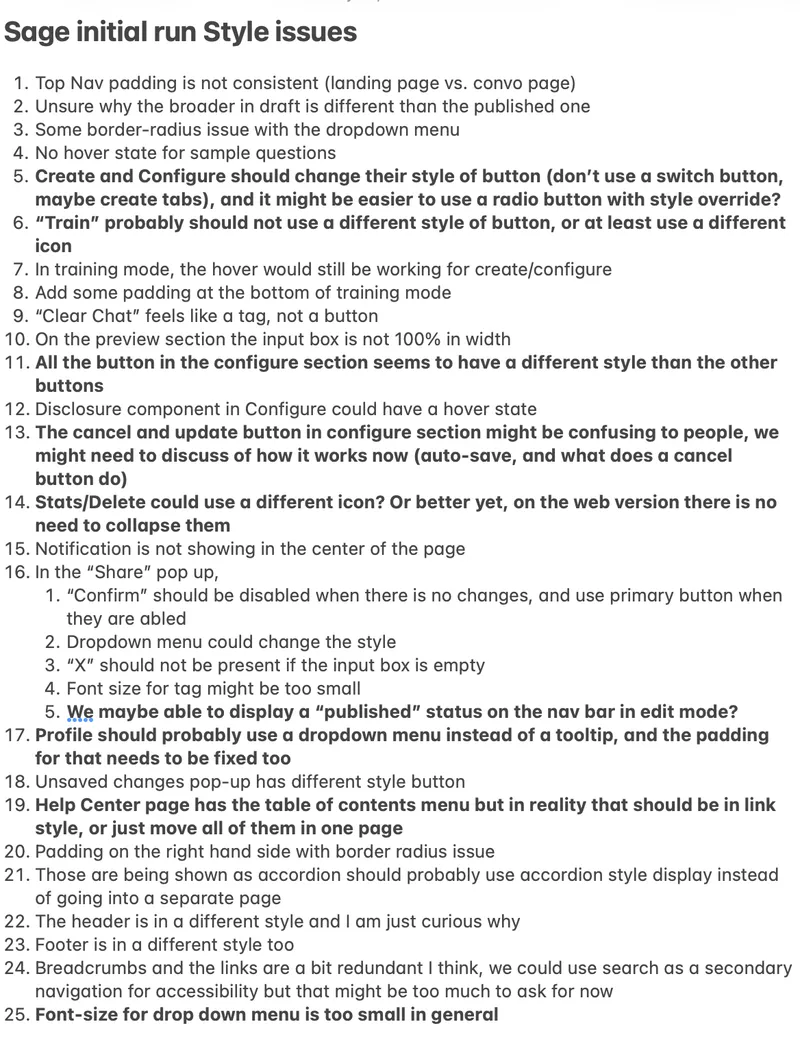 Original UT Sage design - issue list