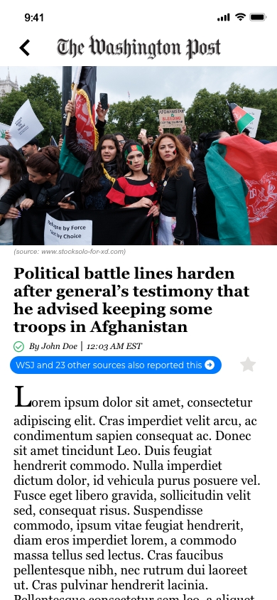 Example news page with verification indicator