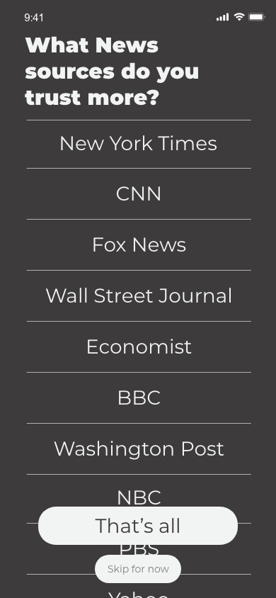 Category preference setting page