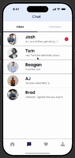 Hi-fi prototype of the icebreaker screen with animation