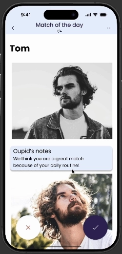 Hi-fi prototype of the message screen with animation
