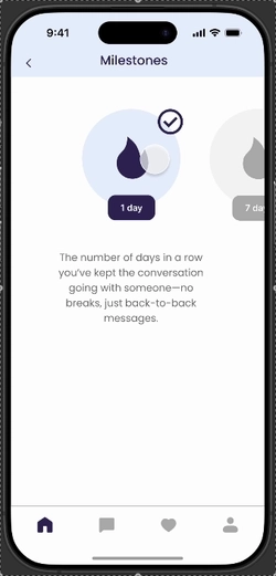 Hi-fi prototype of the milestone screen with animation