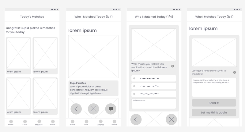 Low-fi prototype of the match screen