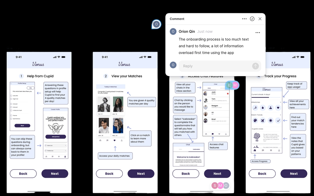 Feedback on the onboarding screen