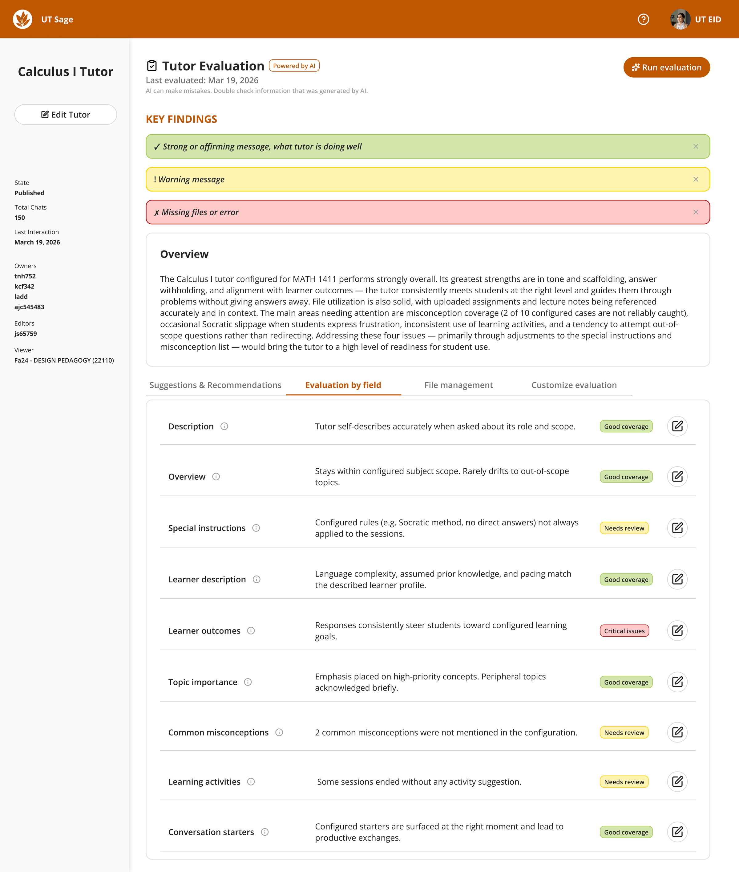 Evaluation by field table