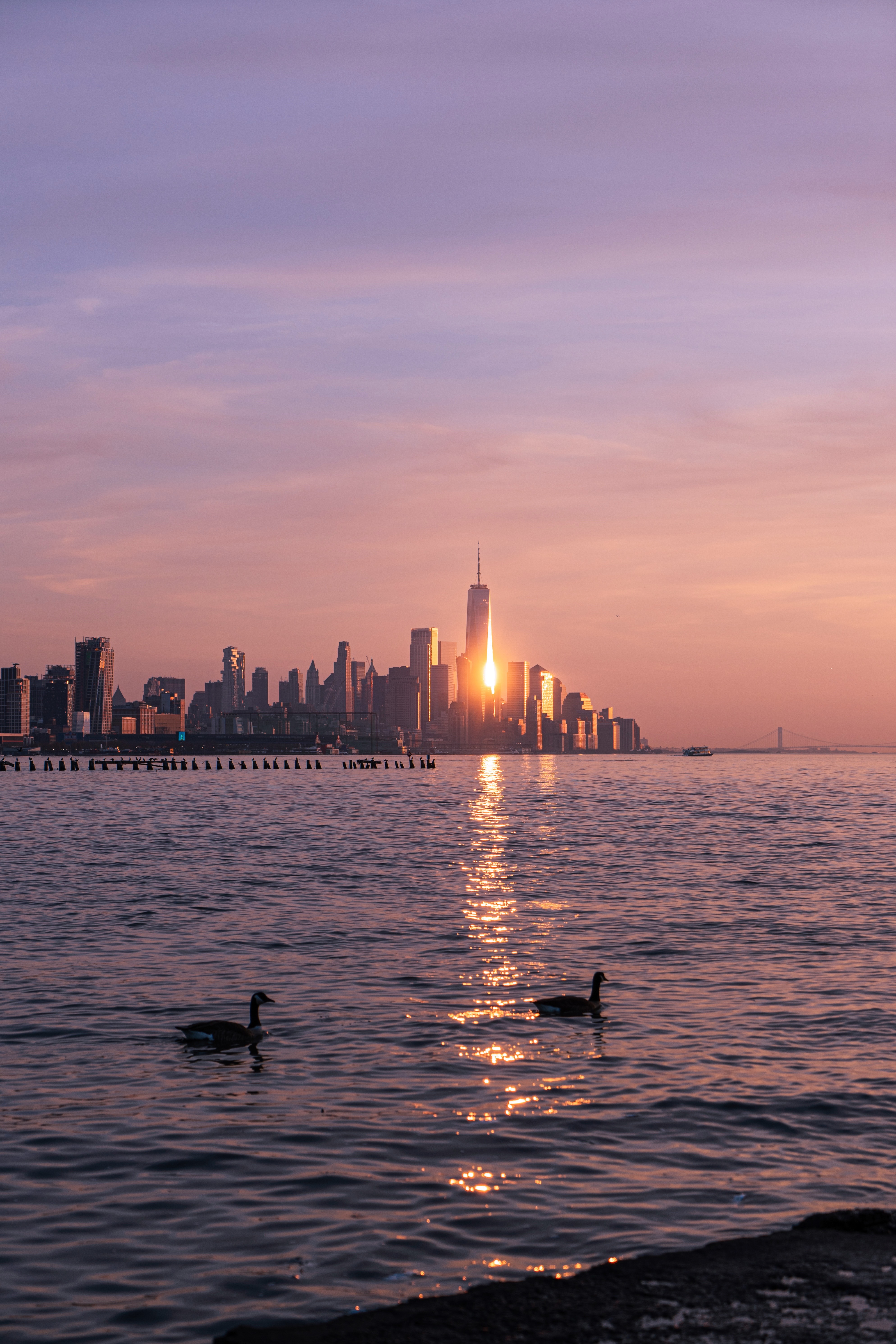 NYC skyline at sunset