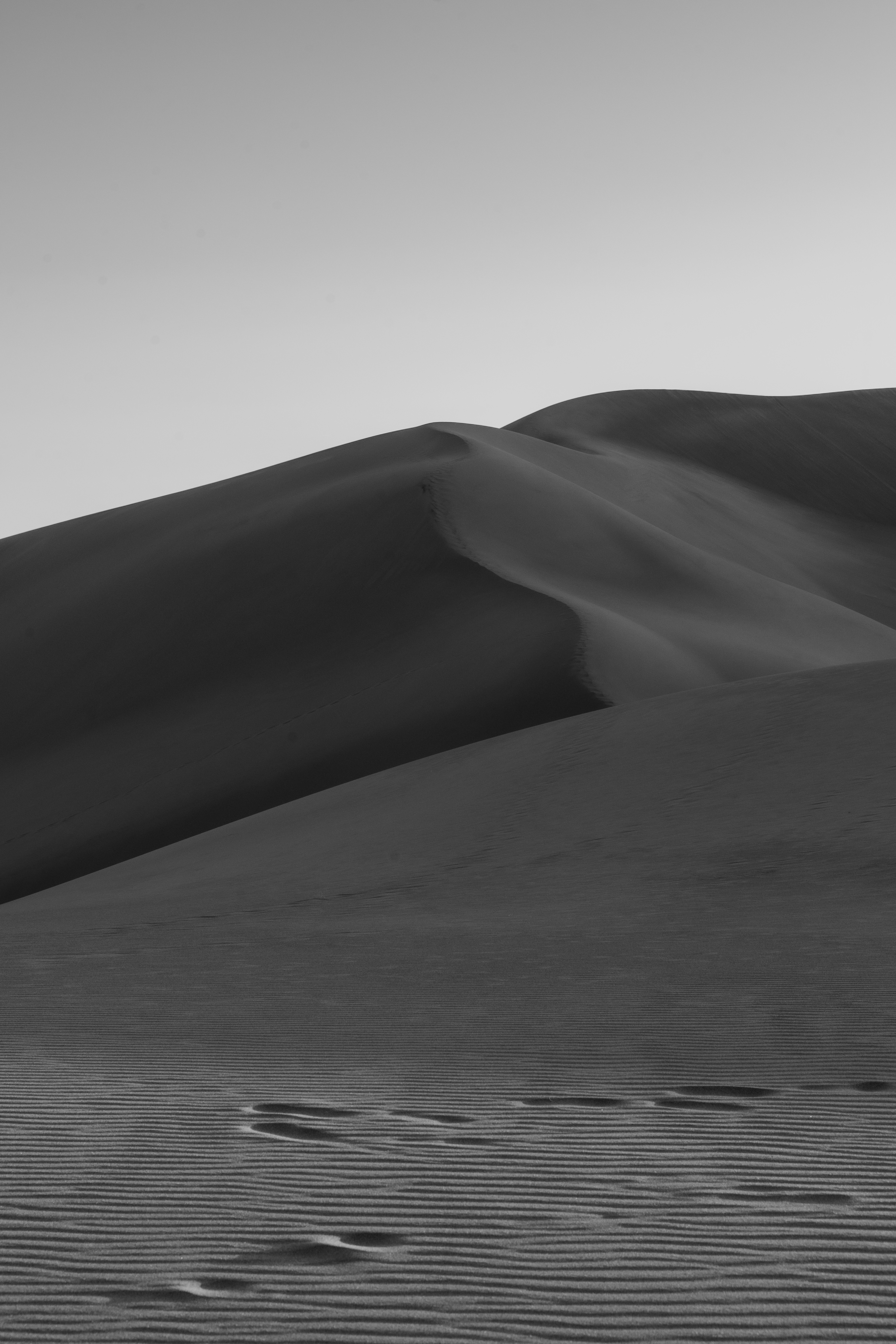 Wind-shaped sand dunes in black and white